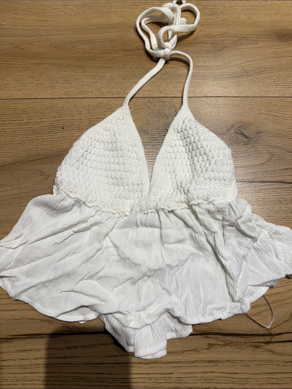 Garage White Crochet Halter One-Piece Swim